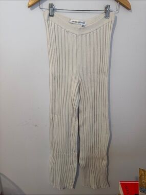 Anthropologie Ivory Ribbed Wide-Leg Knit Pants